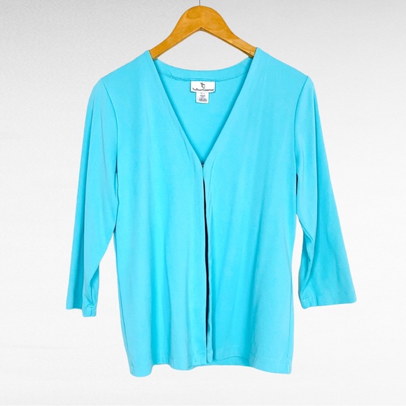 TTC 3pc Set Aqua Turquoise Open Front Cardigan Matching Striped/Solid Tank Tops - Picture 13 of 16